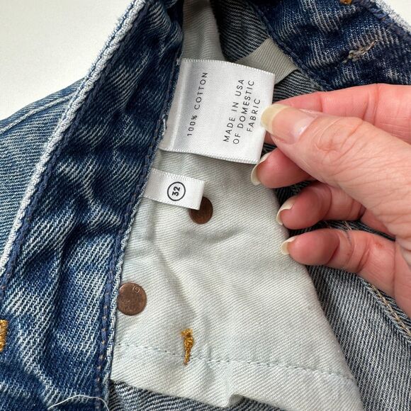 GRLFRND Cindy Button Fly High Rise Medium Blue Wash CutOff Jean Short Raw Hem 32 - Picture 9 of 15